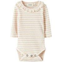 Lil Atelier Baby Girls Frill Striped Long Sleeve Bodysuit - Light Pink