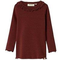 Lil Atelier Mini Girls Frill Long Sleeve Tshirt - Dark Red