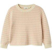 Lil Atelier Mini Girls Gingham Knitted Co-Ord Jumper - Light Pink