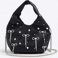 River Island Diamante Bow Grab Bag - Black