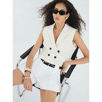 River Island Pleated Belted Shorts - White