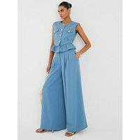 River Island Pleated Wide Trousers - Blue