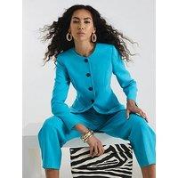 River Island Collarless Flare Jacket - Blue