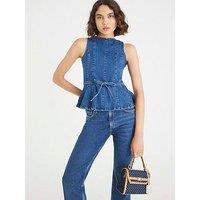 River Island Betsy Bow Peplum Top - Blue