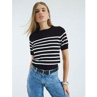 River Island Crew Neck Stripe Knitted Tee - Black