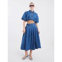 River Island Puffball Denim Top - Blue
