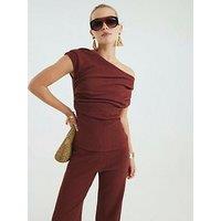 River Island Short Sleeve Drape Textured Top - Brown