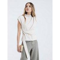 River Island Belted Wrap Drape Top - Cream