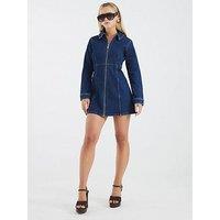 River Island Petite Zip Front Mini Dress - Blue