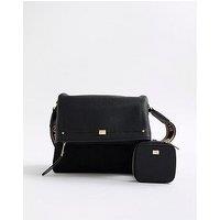 River Island Suedette Flap Over Messenger - Black