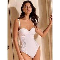 Lipsy Geo Lace Shape Bodysuit - White