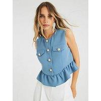 River Island Frill Tailored Top - Blue