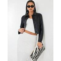 River Island Pu Button Through Jacket - Black