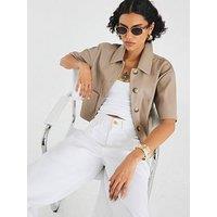 River Island Pu Button Through Shirt - Brown