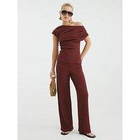 River Island Textured Wide Leg Trousers - Brown