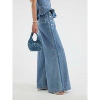 River Island Palazzo Bling Button Trouser - Blue