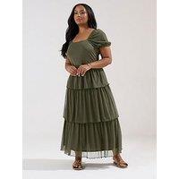 Yours Curve 3 Tier Occasion Dress - Green