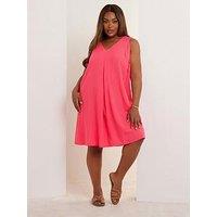 Yours Curve Linen Pleat Front Dress - Pink
