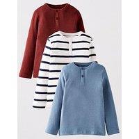 The Very Collection Boys Long Sleeve Button Detail Textured 3 Pack Tops - Multi