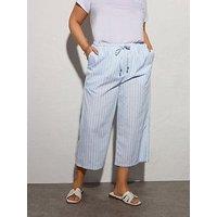 Yours Curve Stripe Linen Culotte - Blue