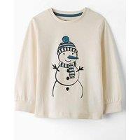 The Very Collection Boys Festive Snowman Cuff Sleeve T-Shirt - Cream