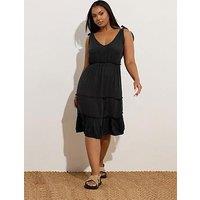 Yours Curve Tiered Throw On Dress - Black