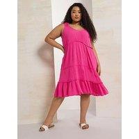 Yours Curve Tiered Throw On Dress - Pink