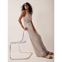 Mint Velvet Satin Wide Trouser - Neutral