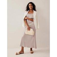 Mint Velvet Neutral Satin Slip Midi Skirt - White