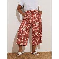 Yours Curve Pull On Woven Crop Trouser - Red