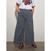Yours Curve Crinkle Gingham Wide Leg Trouser - Black