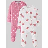 The Very Collection Baby Girls 2 Pack Velour Sleepsuits - Pink