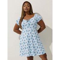 Yours Curve Mini Gingham Floral Dress - Blue
