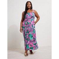 Yours Curve Shirred Strappy Maxi Dress - Pink