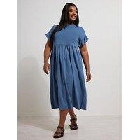 Yours Curve Frill Cotton Midaxi Dress - Blue