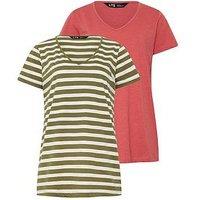 Long Tall Sally 2 Pack Stripe Slub T-Shirt - Green