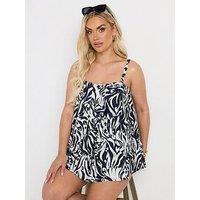 Yours Curve Abstract Animal Pleat Tankini - Black