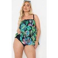 Yours Curve Tribal Leaf A-Line Tankini - Green