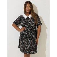 Yours Curve Ditsy Collar Dress - Black