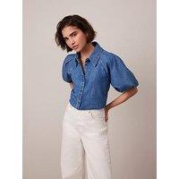 Mint Velvet Denim Puff Sleeve Shirt - Indigo