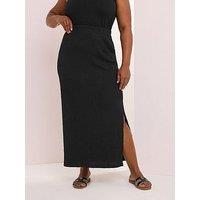 Yours Curve Textured Side Split Skirt - Black