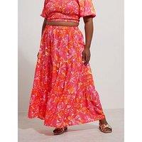 Yours Curve Tiered Skirt - Pink