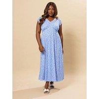 Yours Curve A Line Mesh Dress - Blue