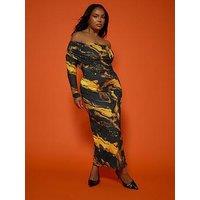 Yours Curve Marble Bardot Dress - Black