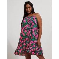 Yours Curve Floral Print Crinkle Mini Dress - Black