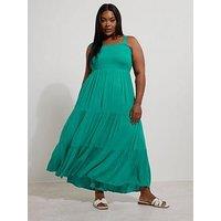 Yours Curve Shirred Strappy Maxi Dress - Green