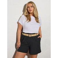 Yours Curve Belted Linen Short - Black