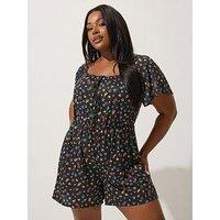 Yours Curve Ditsy Playsuit - Black