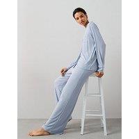 The Very Collection Ribbed Soft Touch Revere Pyjama Set - Blue