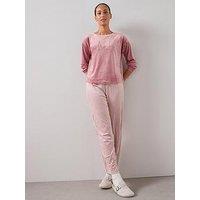 The Very Collection Slogan Sweat And Stripe Fleece Bottom Pj Set - Red